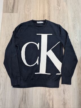 Calvin Klein Men's Navy Blue CK Logo Sweater - Size Medium